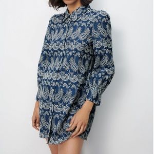 Zara Demin Openwork Paisley Tunic Dress